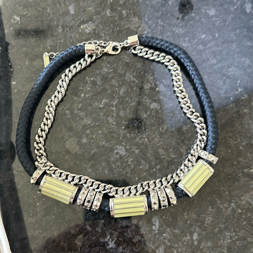 Rope and chain necklace with enamel and metal details